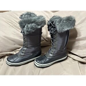 NORD TRAIL EMMA RUBBER BOOTS 6M CHARCOAL ‎ FAUX FUR THINSULATE Snow Warmth